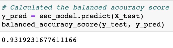 Easy Ensemble AdaBoost Classifier Balanced Accuracy Score