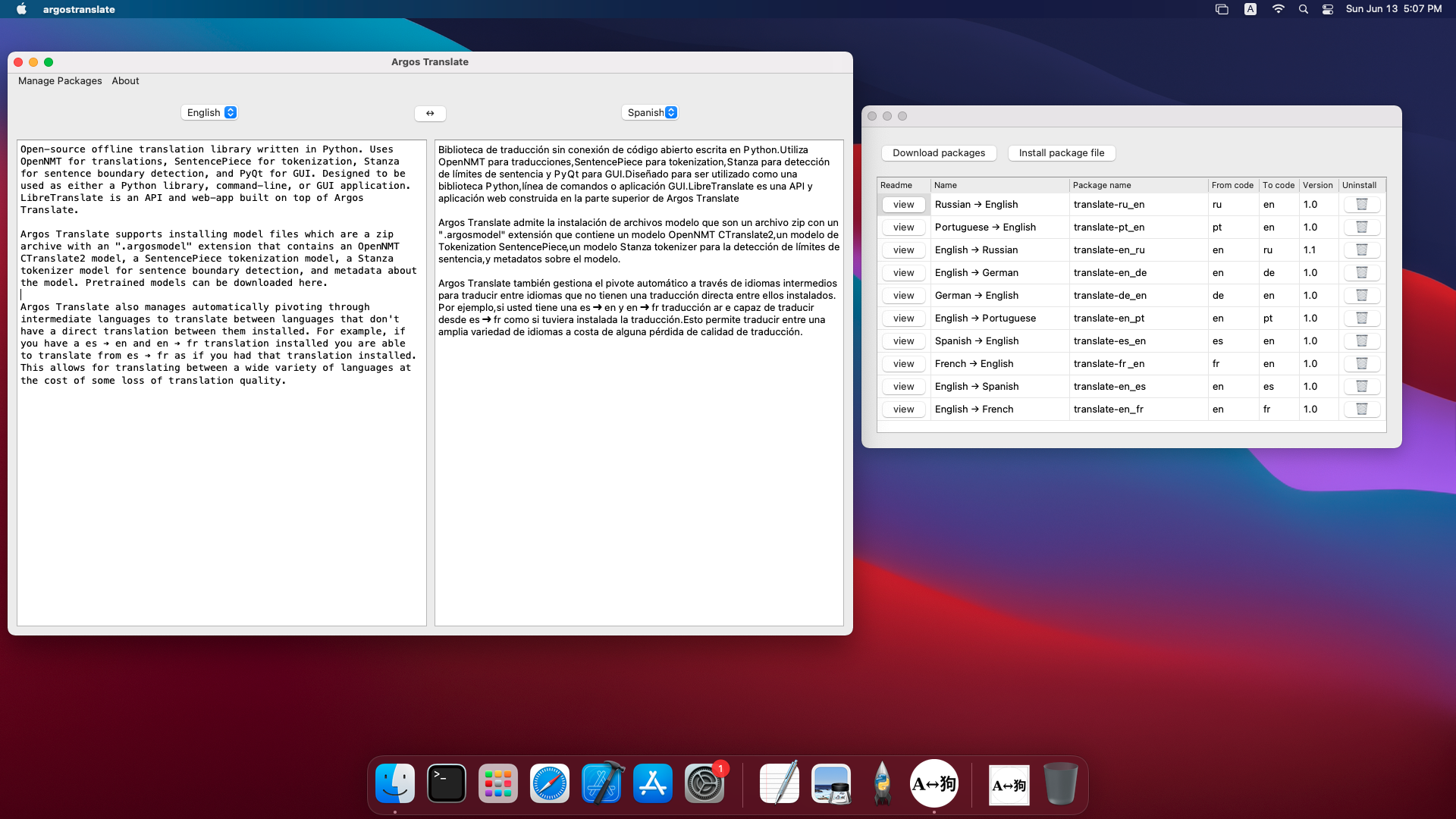 Argos Translate macOS Screenshot