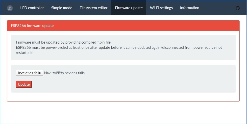 WEB App Firmware update window