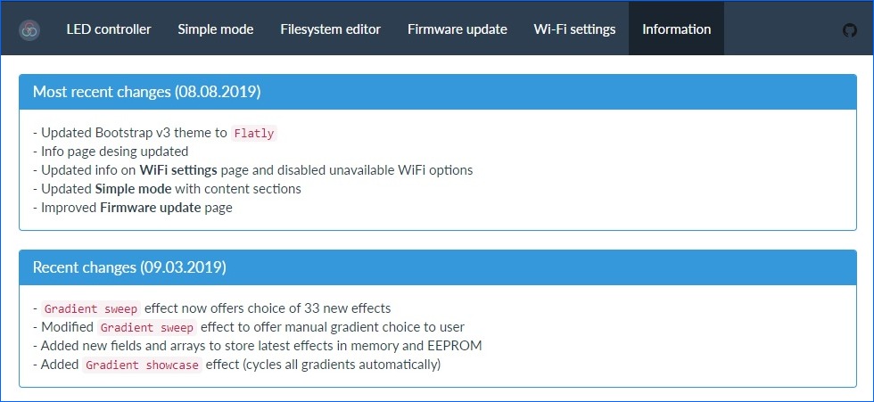 WEB App Information window