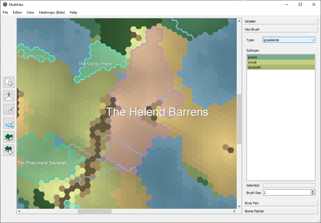 A screenshot of the MultiHex terrain editor