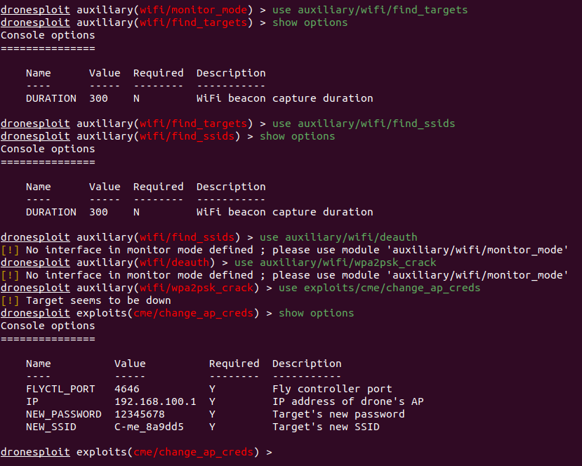 DroneSploit command examples