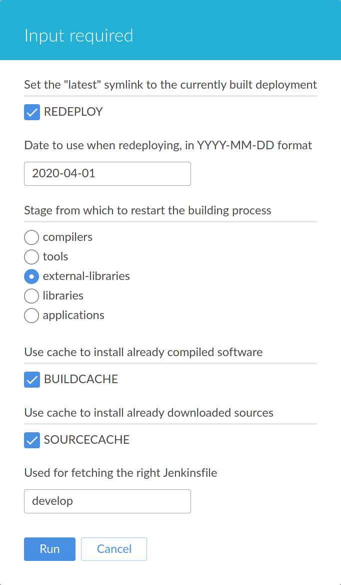 Redeployment Dialog for "Run" in Jenkins