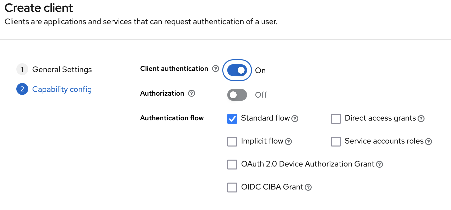 Authorization Code grant setup image