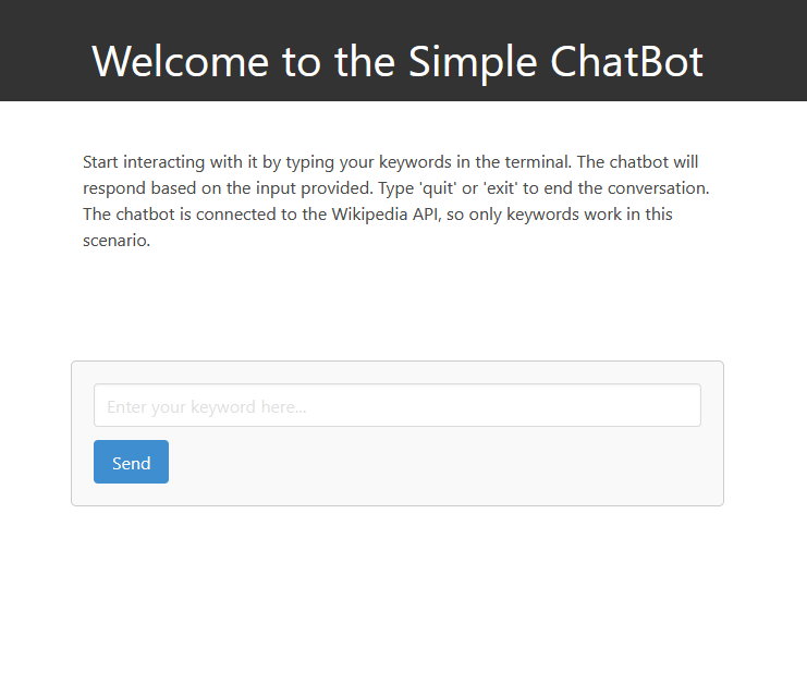 Chatbot starting page