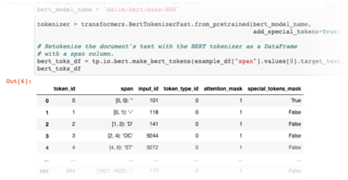 Generate a DataFrame of BERT-compatible tokens