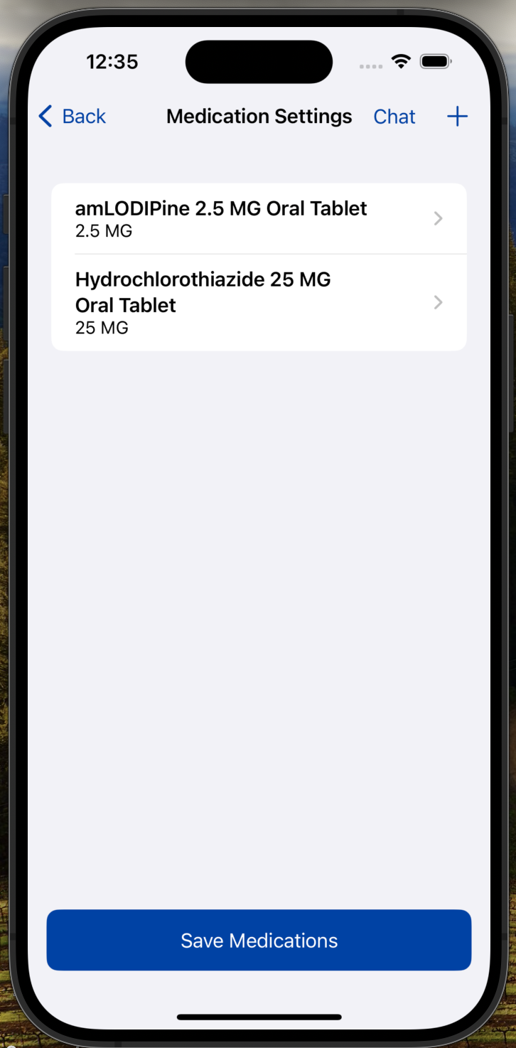 Screenshot displaying the medication view.