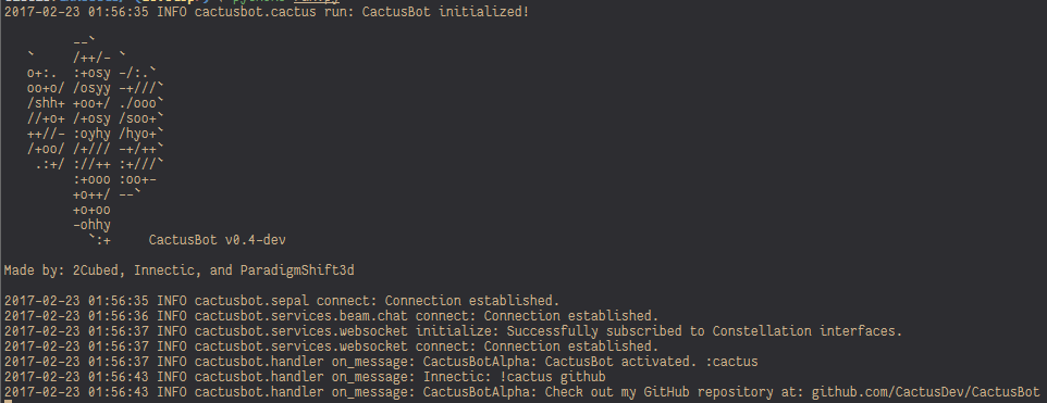 screenshot of the bot running in a terminal