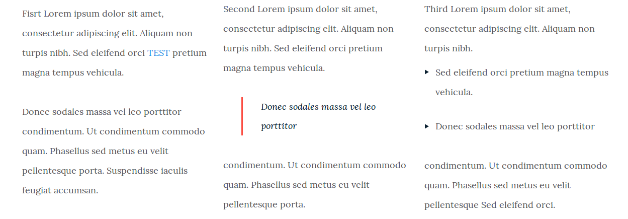 Screenshot of three columns of text