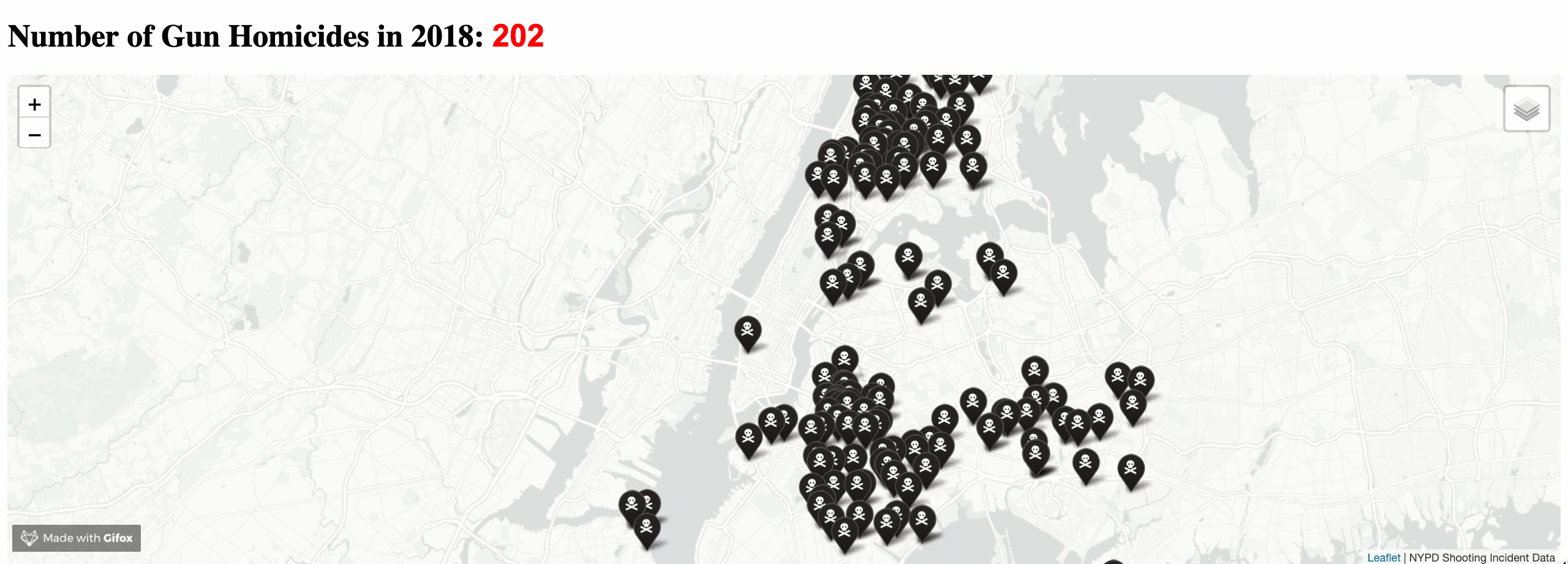 NYC Gun Homicide Map Screenshot