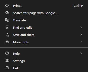 Chrome Options Menu