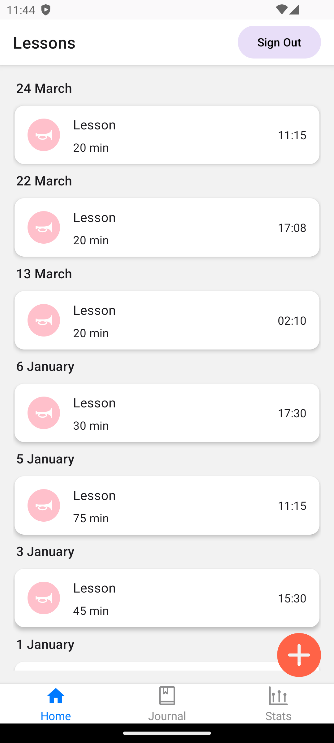 Lessons Screen