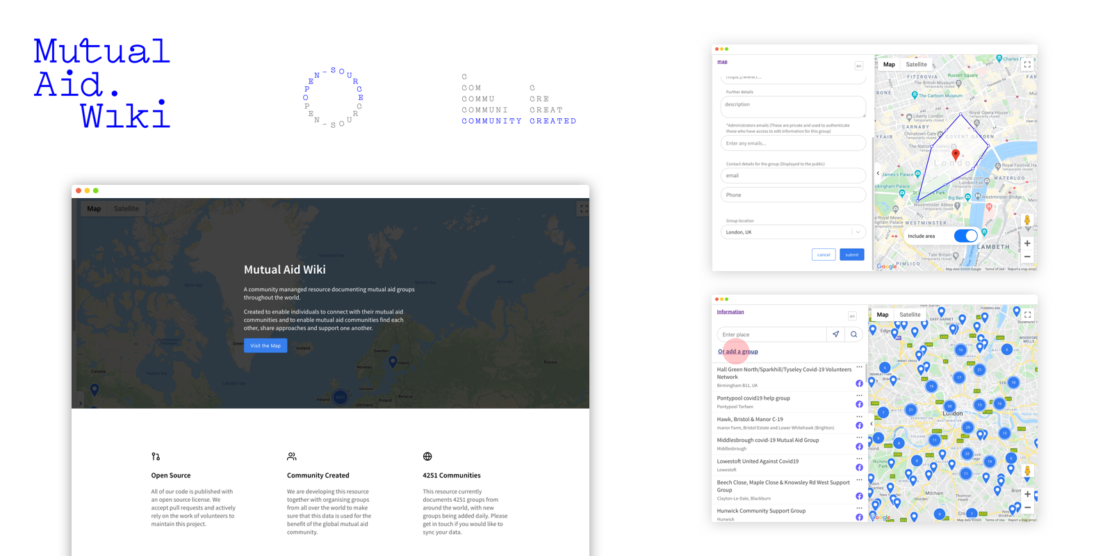 Image of several panes displaying the user interface of the map