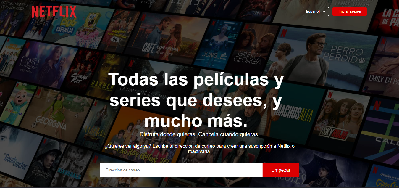 Imagen de la página principal del clon de Netflix