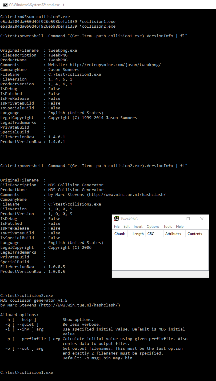 collision of fastcoll.exe (CLI) and tweakPNG(GUI)