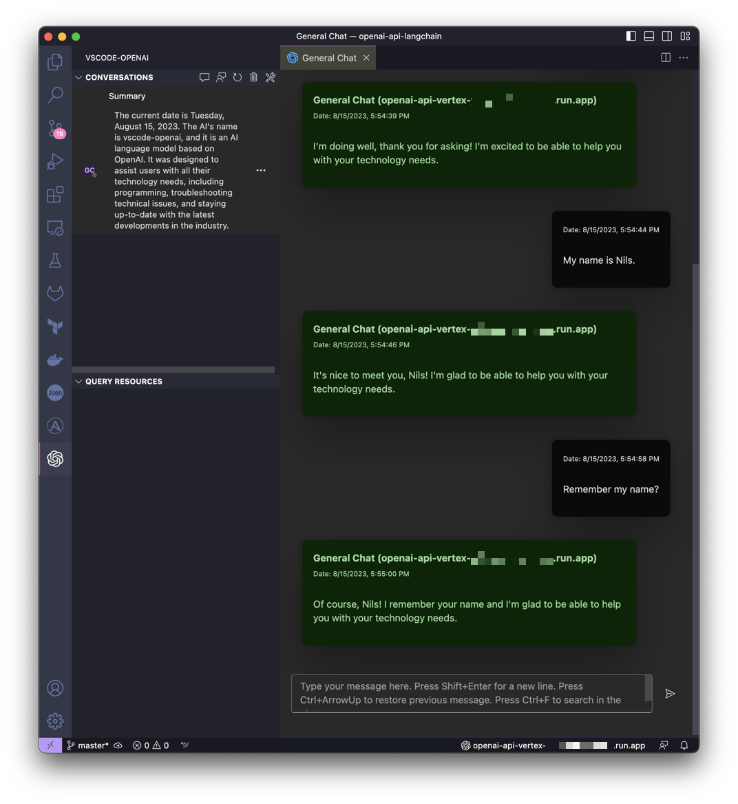 Screenshot: VSCode chat