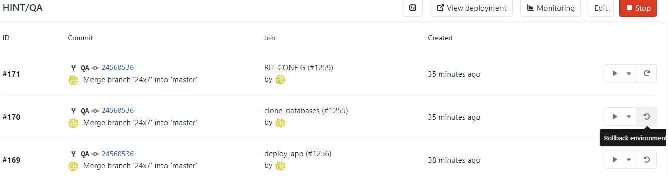 Gitlab Rollback Environment