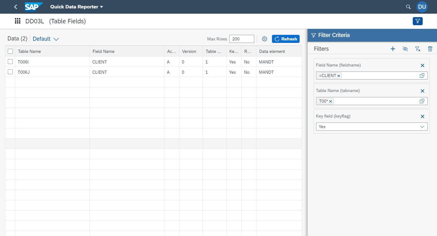 Entity Page for Table DD03L