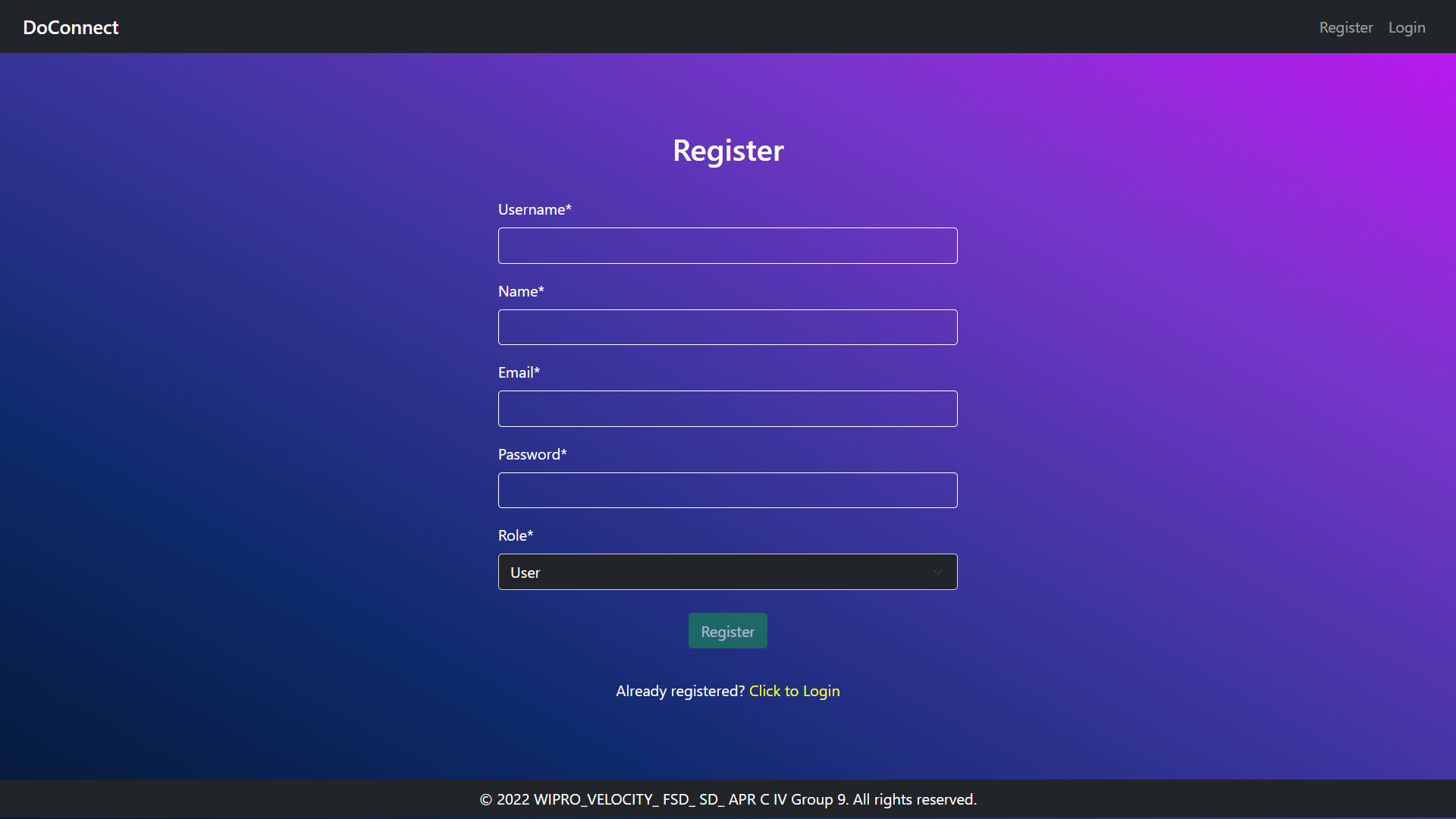 Registration page