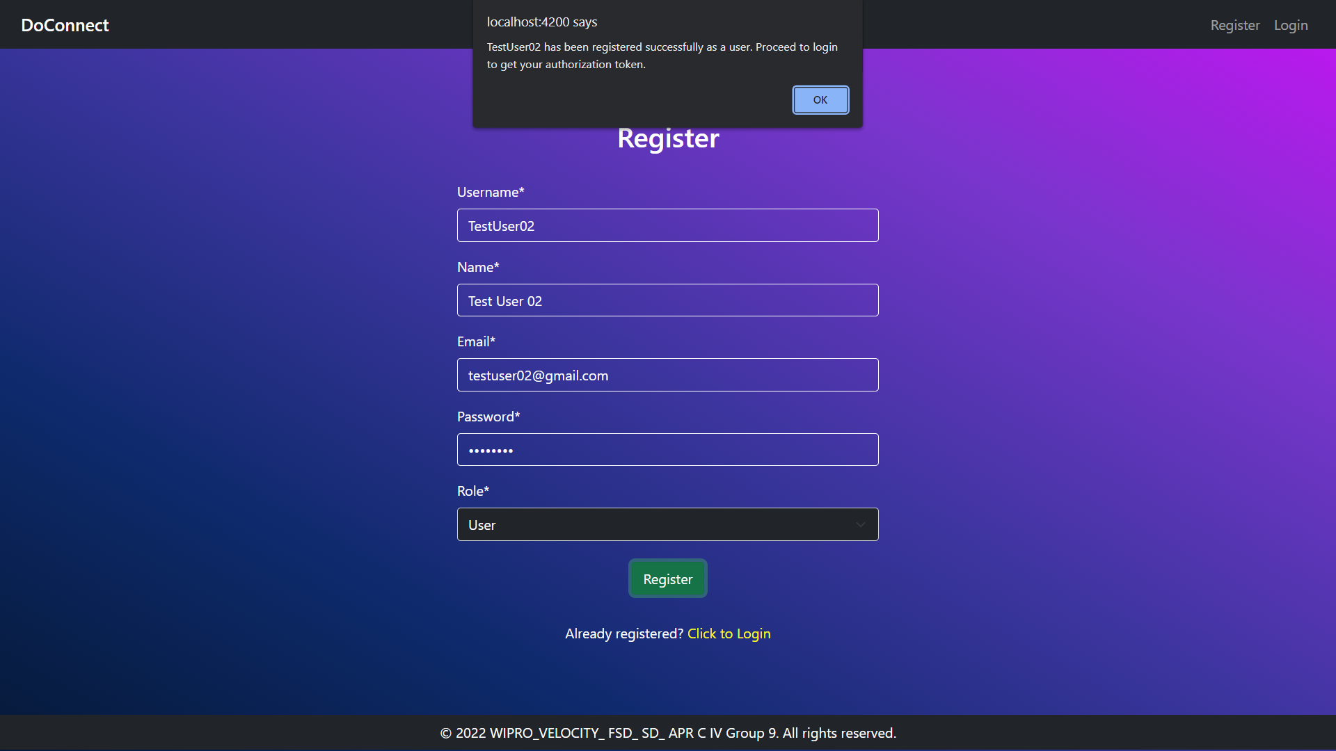 Registration as User Successful