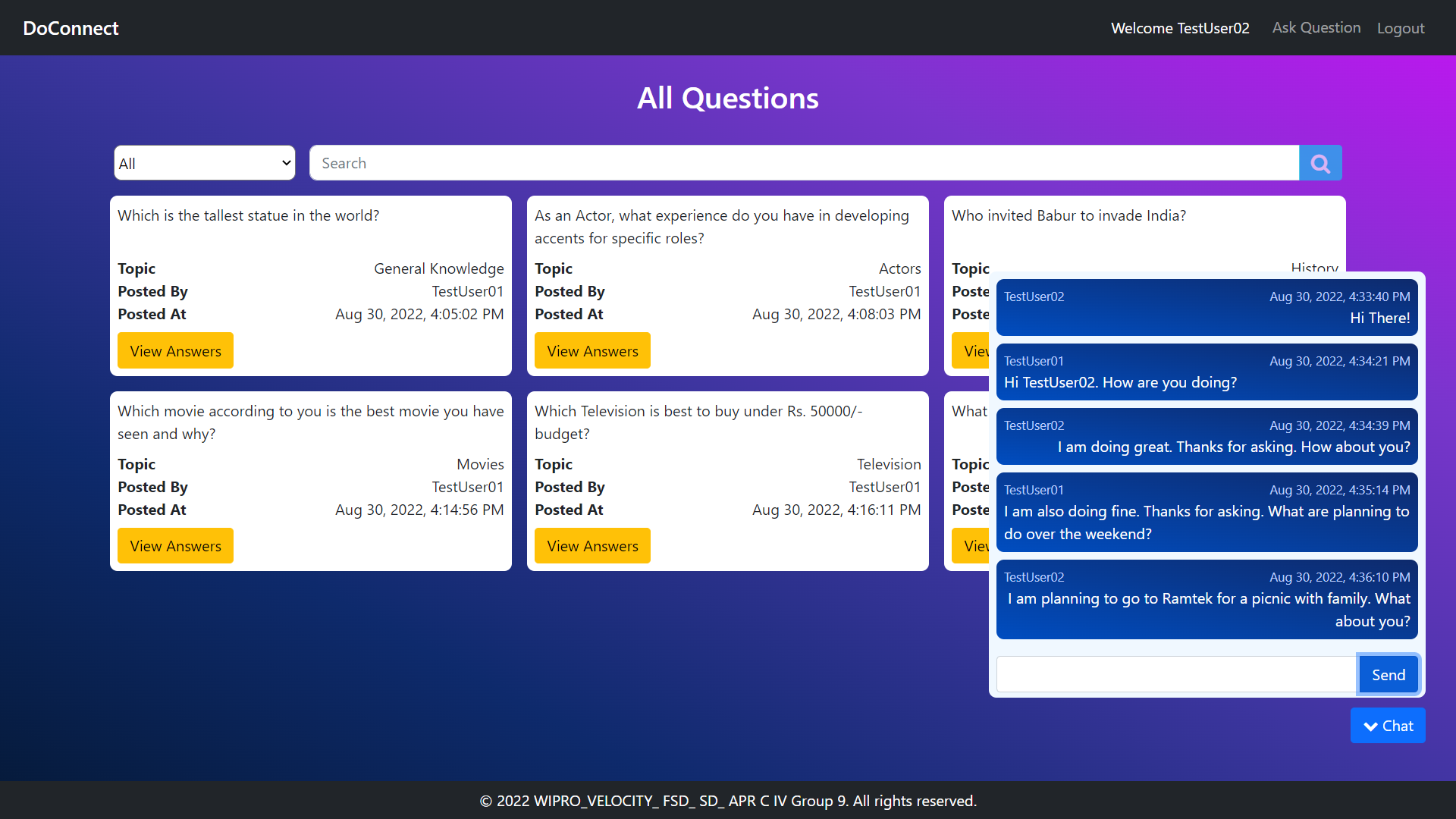 User Dashboard Chat