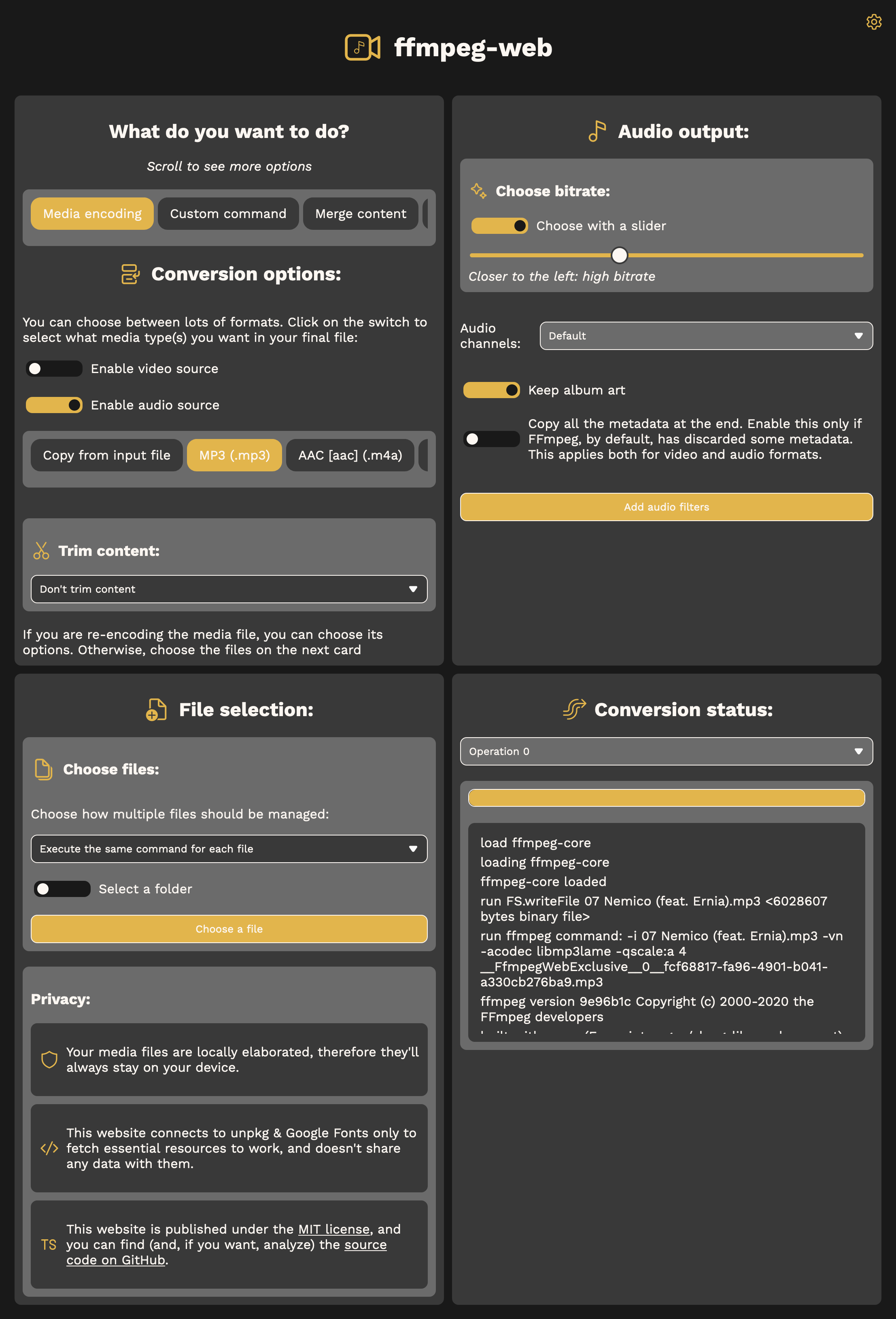 UI of ffmpeg-web