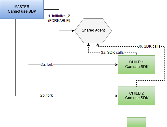 Diagram showing how to pre-initialize the SDK in the parent/master process