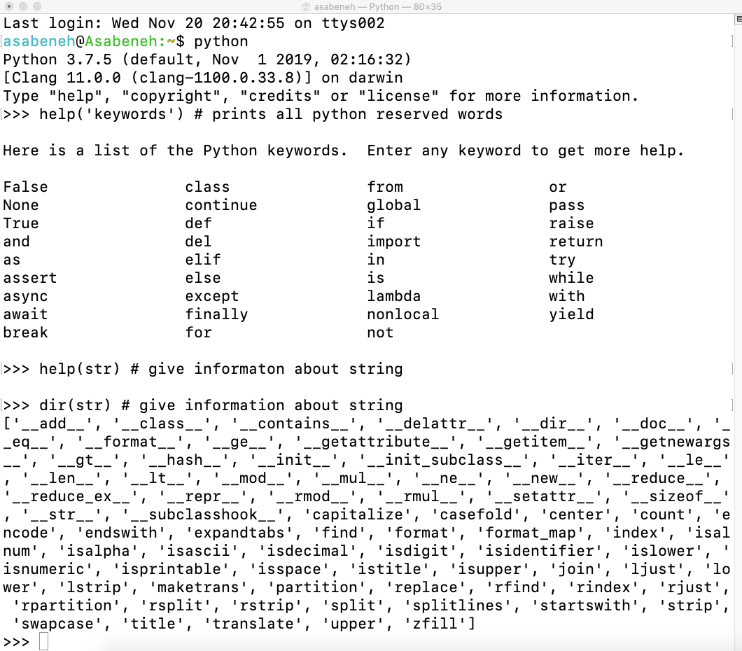 Help and Dir Built in Functions