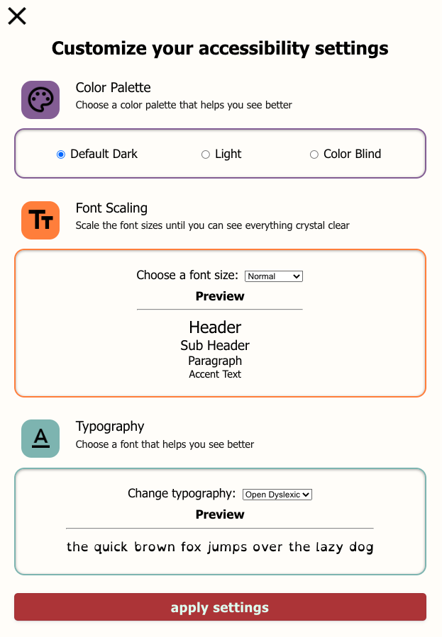 accessibility menu