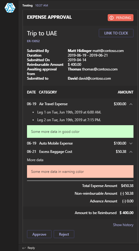 Adaptive Card Expense Approval