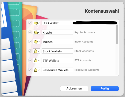 MoneyMoney screenshot with Bitpanda account selection