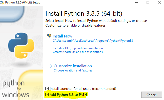 Add Python 3.8 to PATH