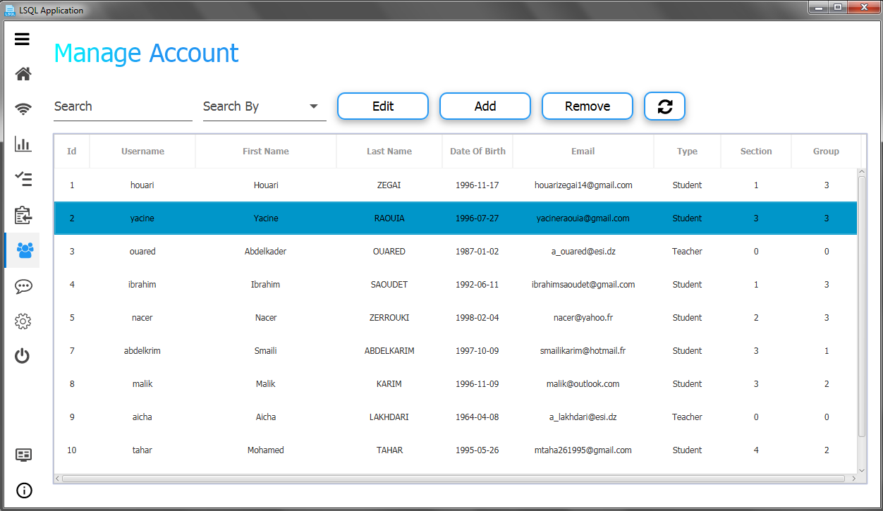 screenshot of manage account