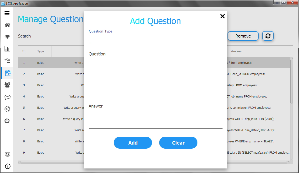 screenshot of manage question