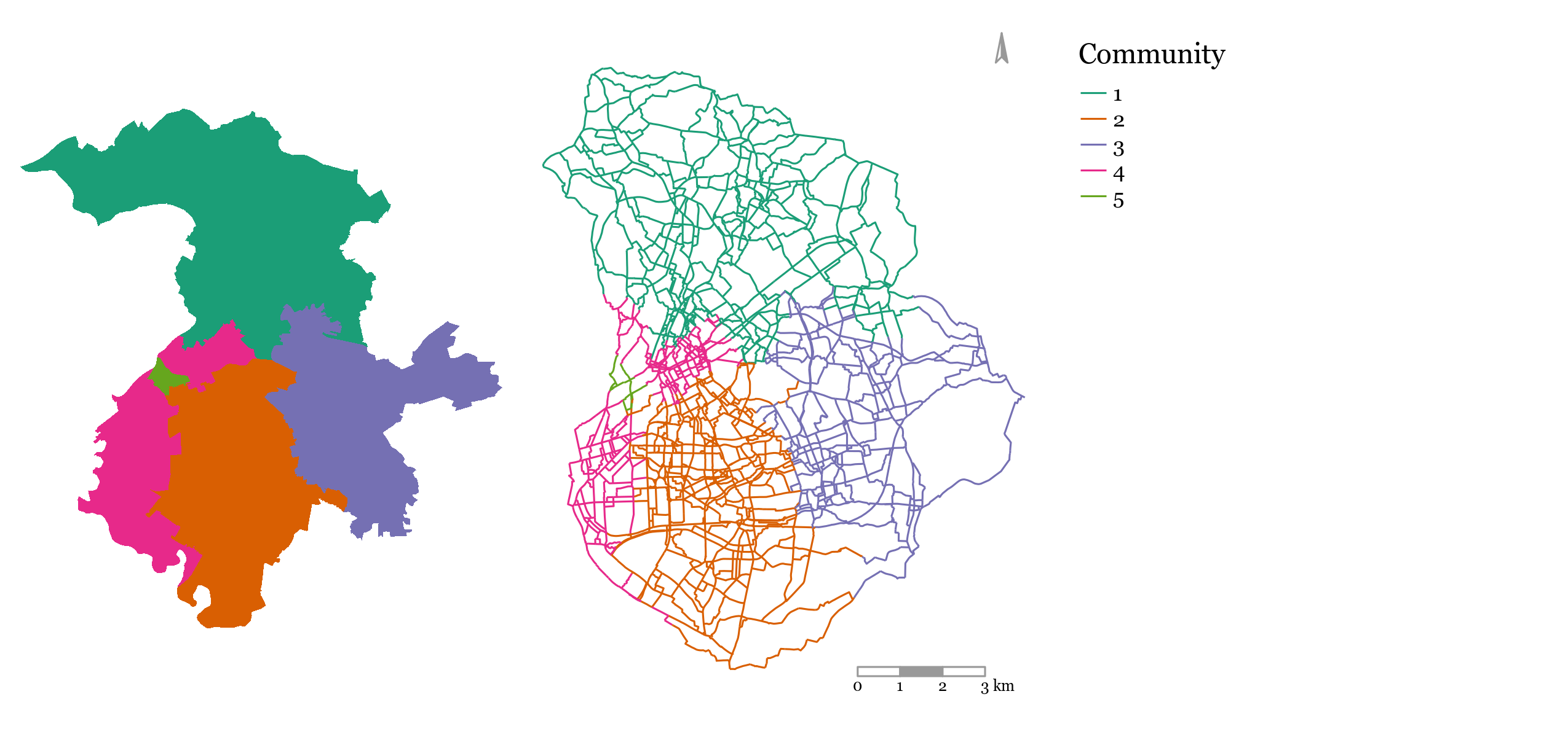 Communities based on potential cycling demand between MSOAs (Manchester)