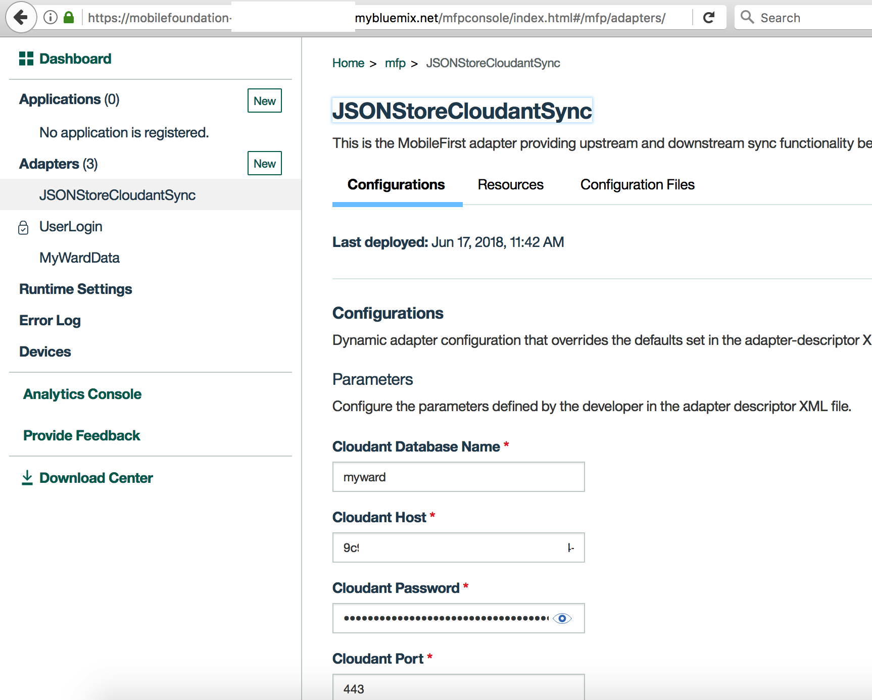 Option to specify the credentials for accessing Cloudant NoSQL DB in deployed MFP Adapter