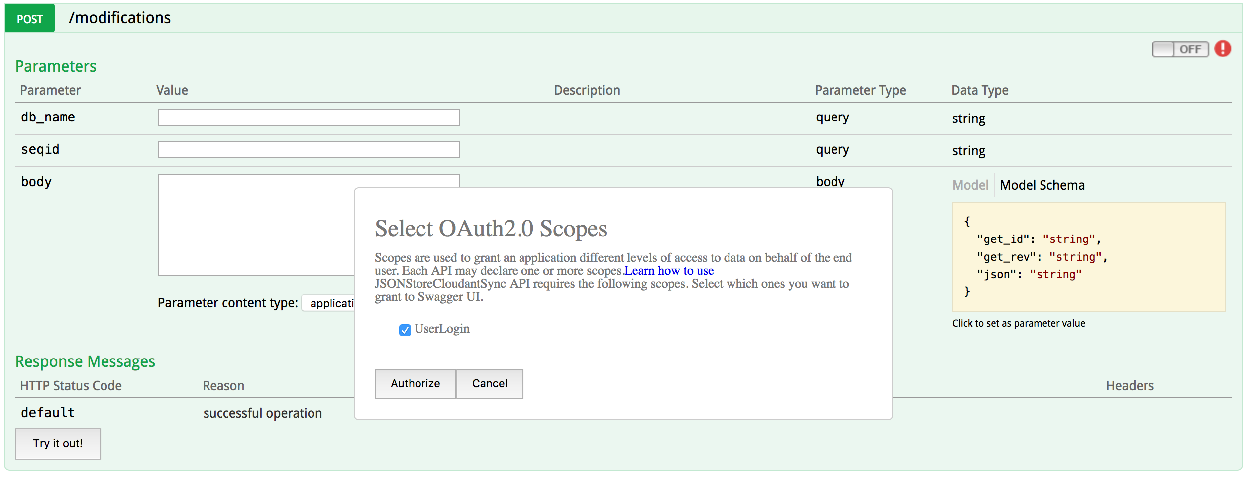 Authorize Swagger UI for running MFP Adapter REST APIs