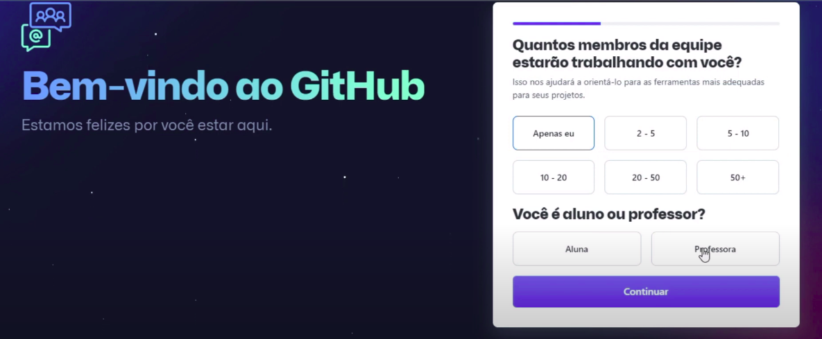 procedimento de criar um gitHub