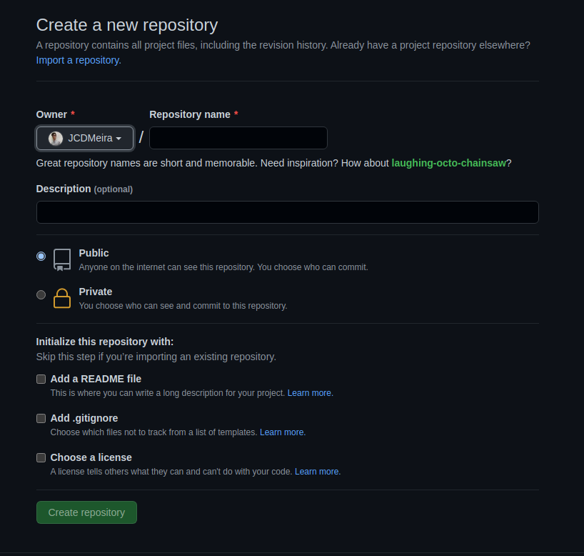 procedimento de criar um gitHub