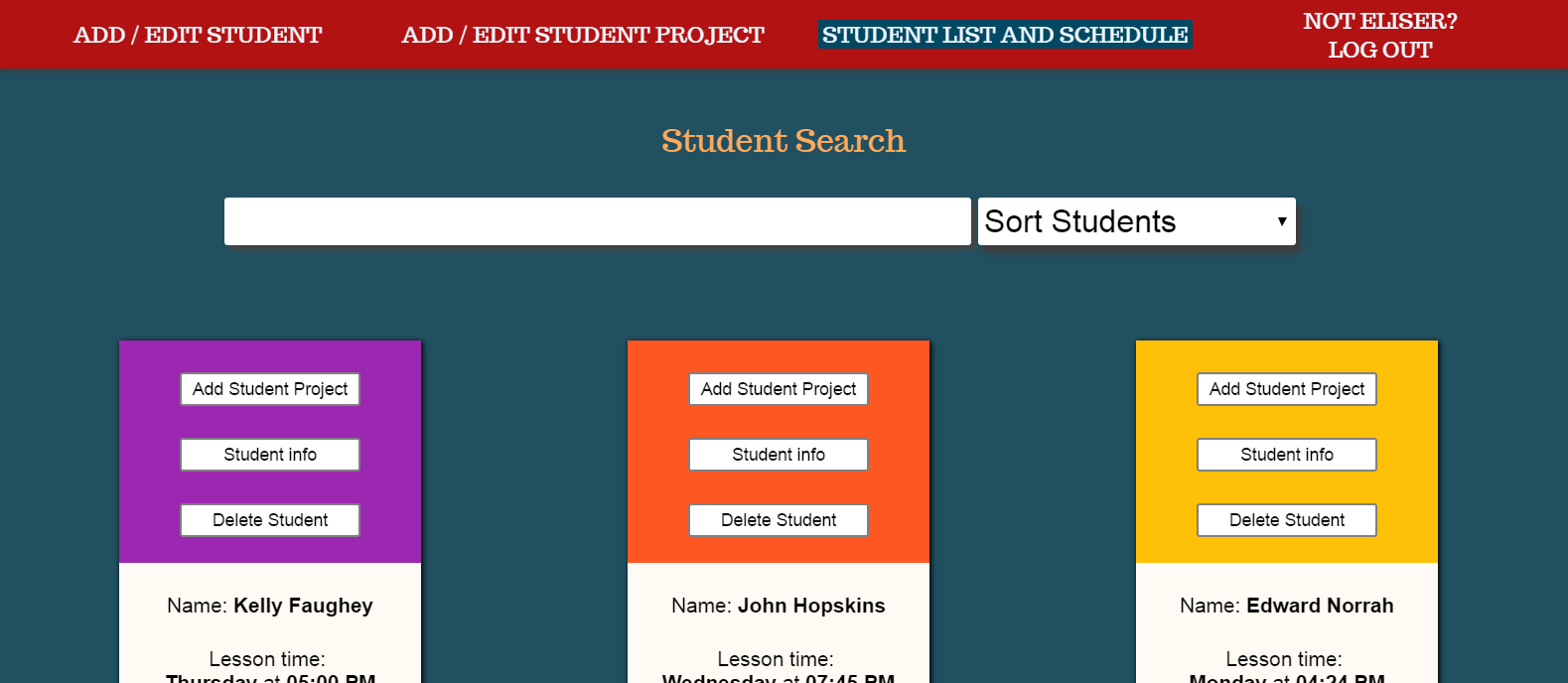 Student List Screenshot