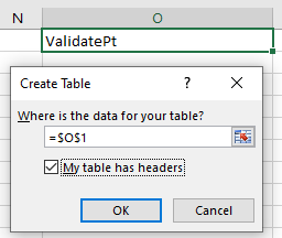 Validation table