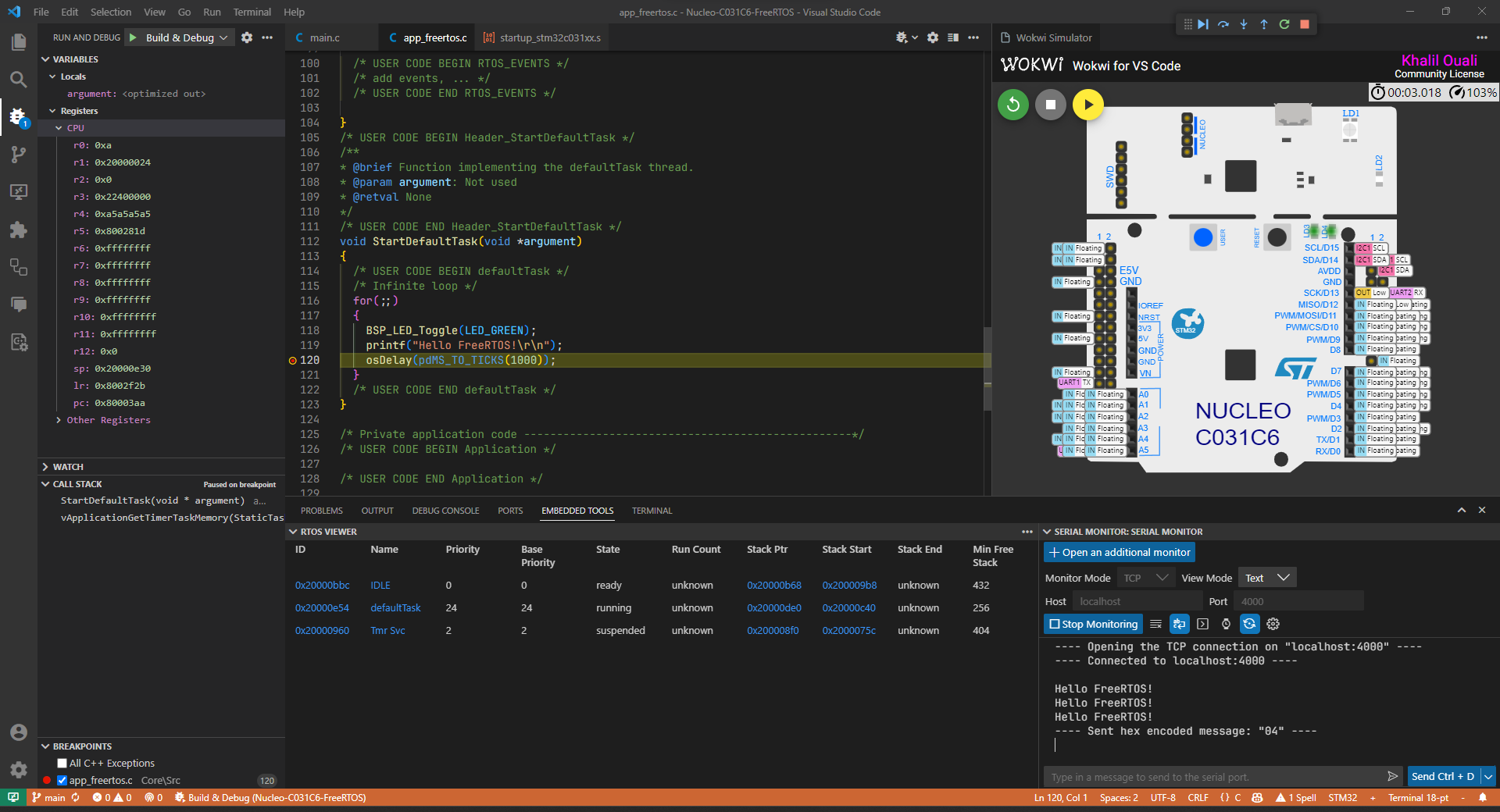 Screenshot during debugging