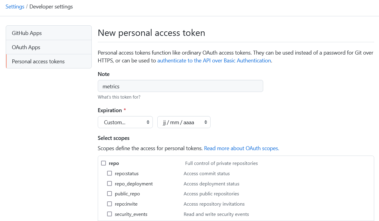 Setup a GitHub personal token