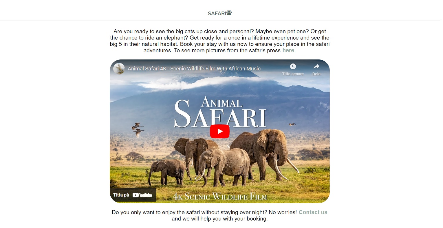 picture of Safari section at the home page