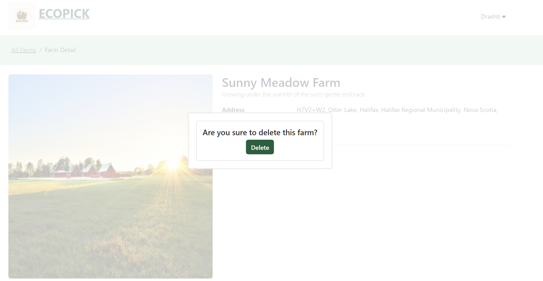 Delete Farm page