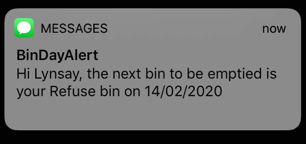 Bin Day Alert SMS