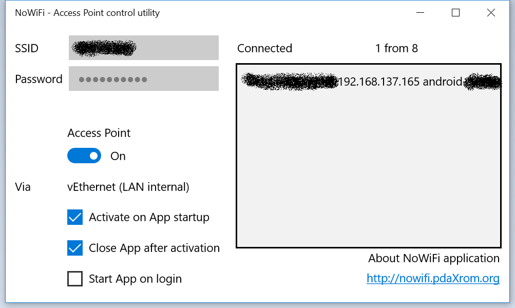 NoWiFi application window