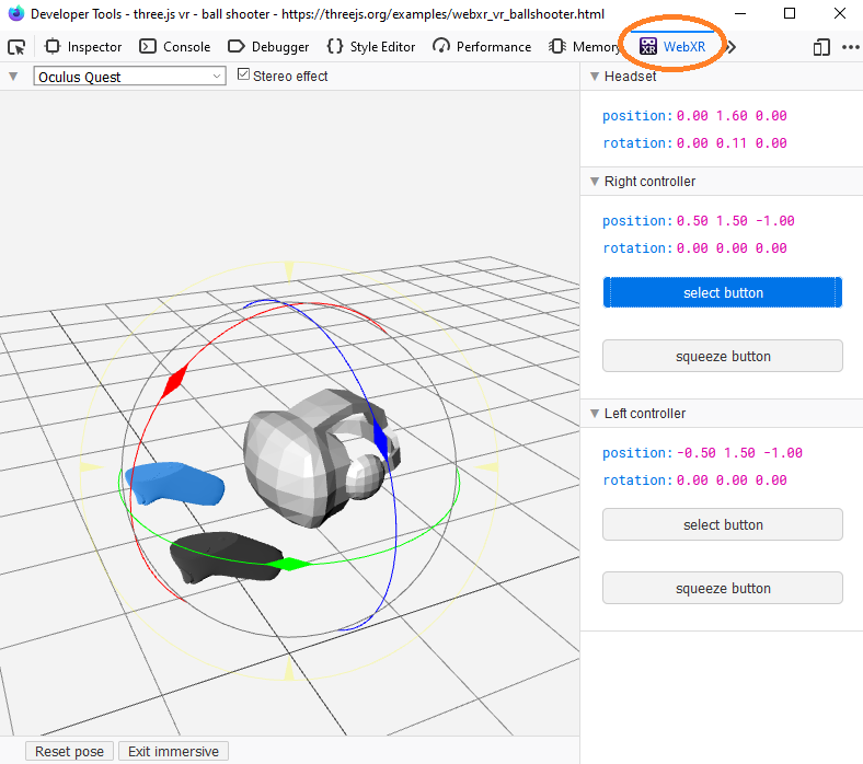 WebXR tab