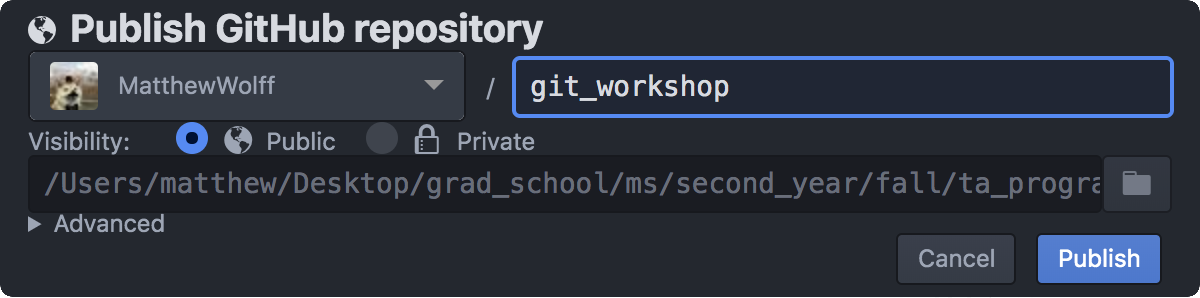 Creating a GitHub repo from Atom