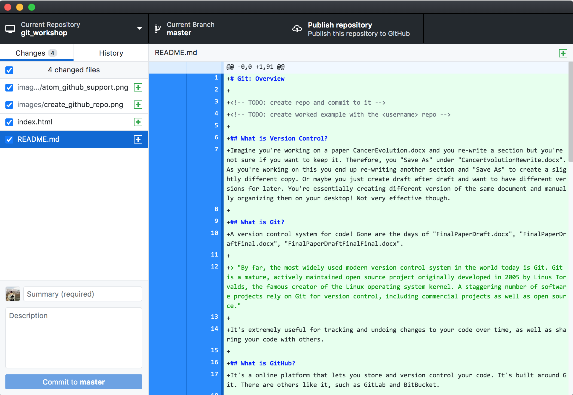 Creating a GitHub repo from GitHub Desktop